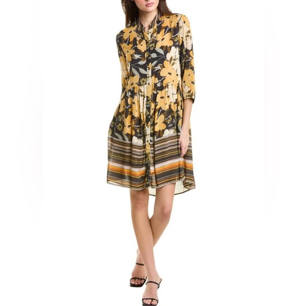 Blank London Anthropologie Yellow High Low Floral Print Tunic Dress